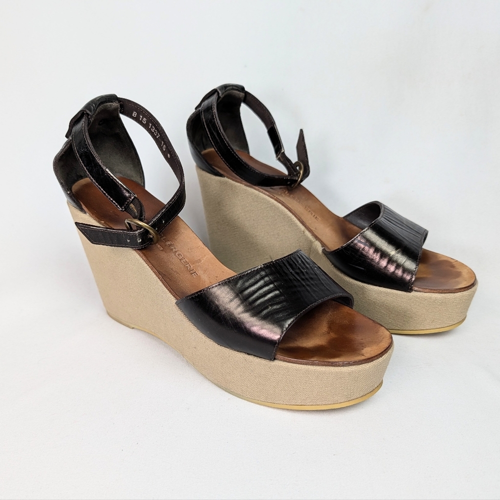 Robert Clergerie Leather Platform Wedge Sandals Ankle Strap Size 8.5